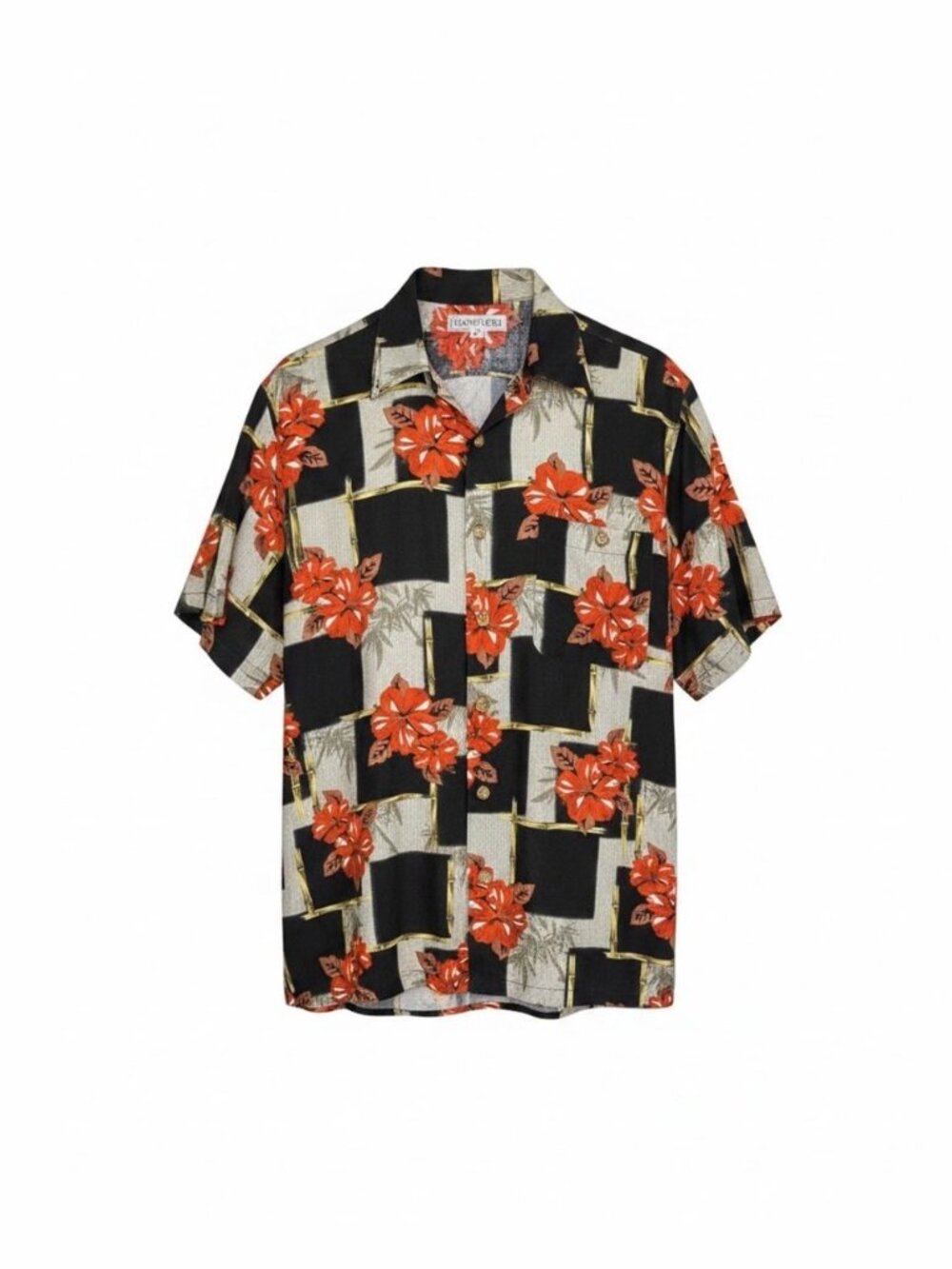Imprints Vintage Patchwork Tropical Floral Men's Casual Shirt Size Large Rayon
